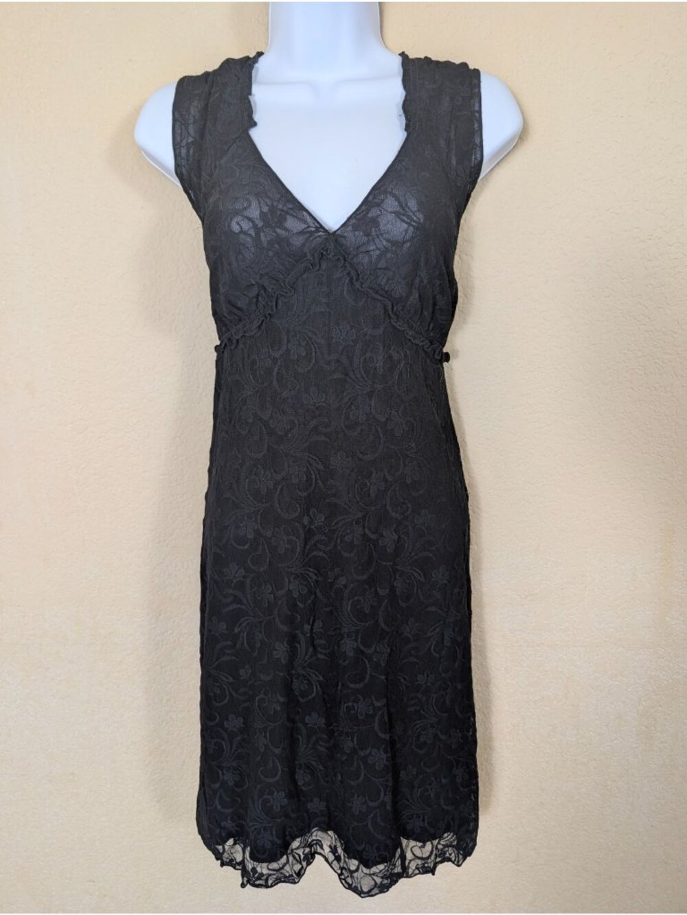 Y2K Vintage Max Studio black floral lace babydoll mini dress whimsygoth v neck S